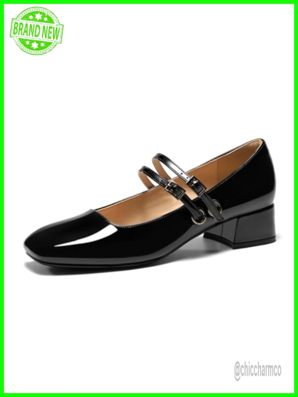 Faux Leather Mary Jane Heels Double Strap Square Toe Buckle Pumps